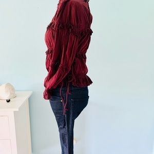 TopShop Maroon Cotton Eyelet Cropped Blouse Size 6
